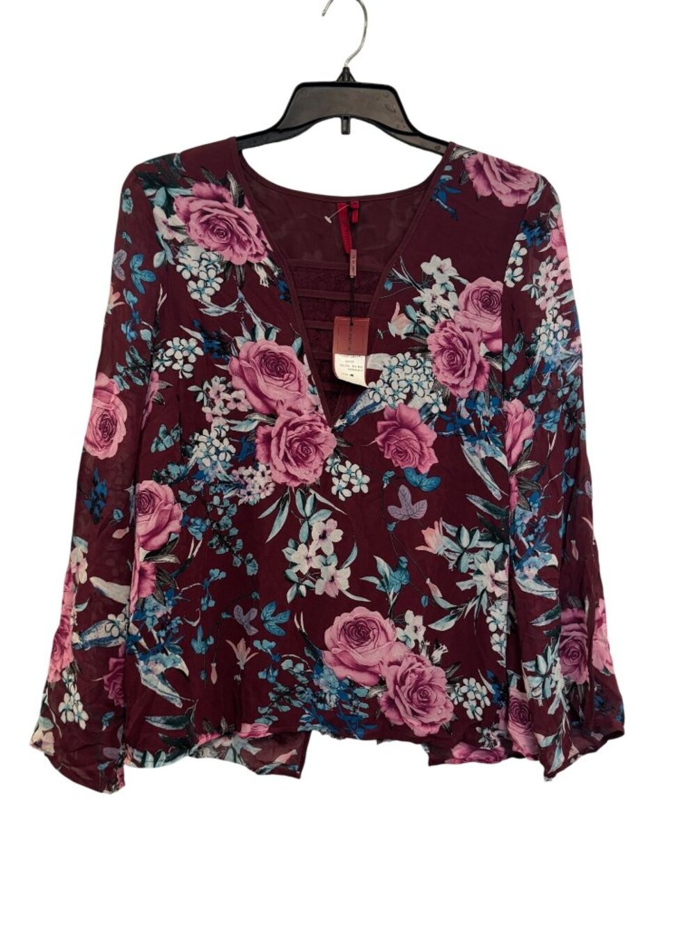 Love Scarlett Floral Bell Sleeve Blouse M New Rose Pomegranate